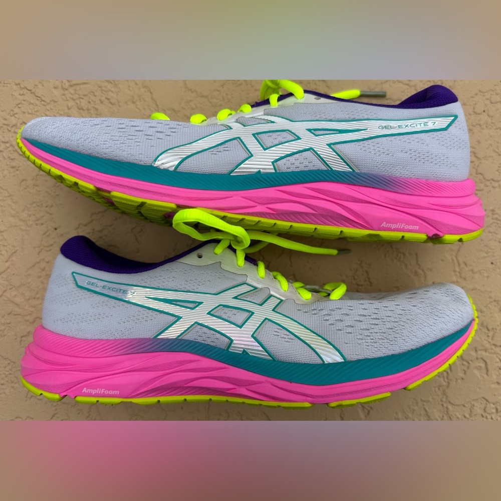 Asics Gel Excite 7 Polar Shade White Pink Neon Running Shoes Women’s Size 11 VGC - Picture 12 of 16
